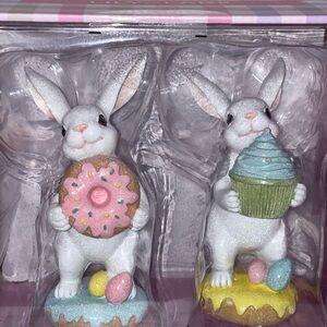 Easter Bunny Figurines with Donut and Cupcake
